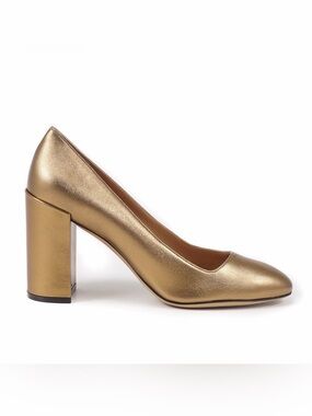 Anthropologie Vicenza calcados gold pumps glittery black block heels 39